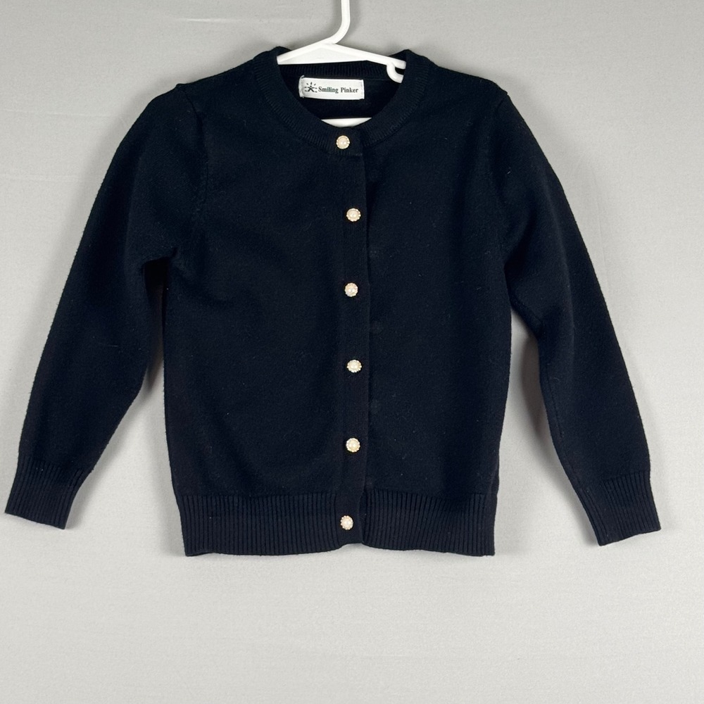 Smiling Pinker Cardigan Kids 6 Black Excellent Pearl Button Knit Sweater